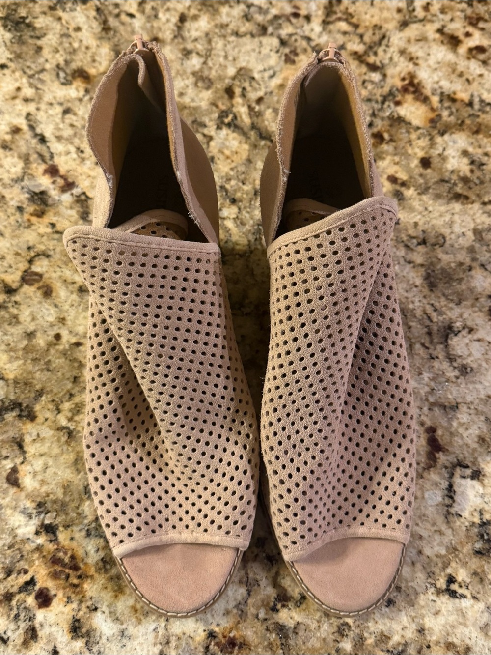 Susina Perforated Open-Toe Mules in Blush Taupe